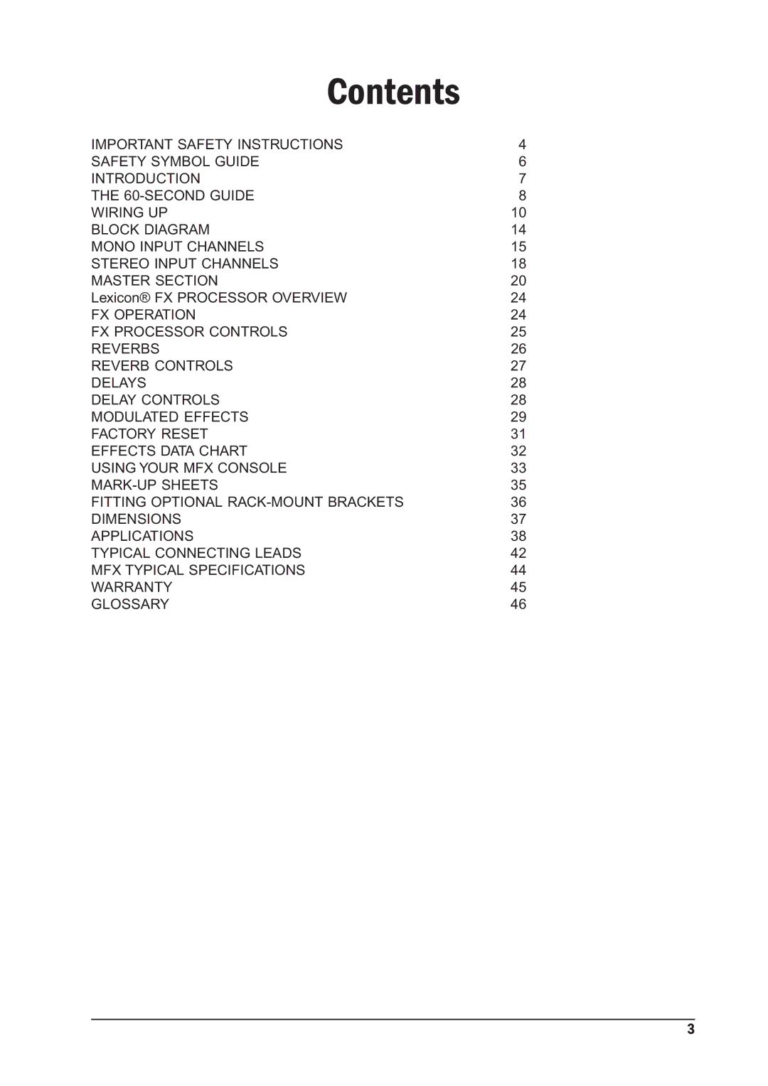 SoundCraft MFX manual Contents 