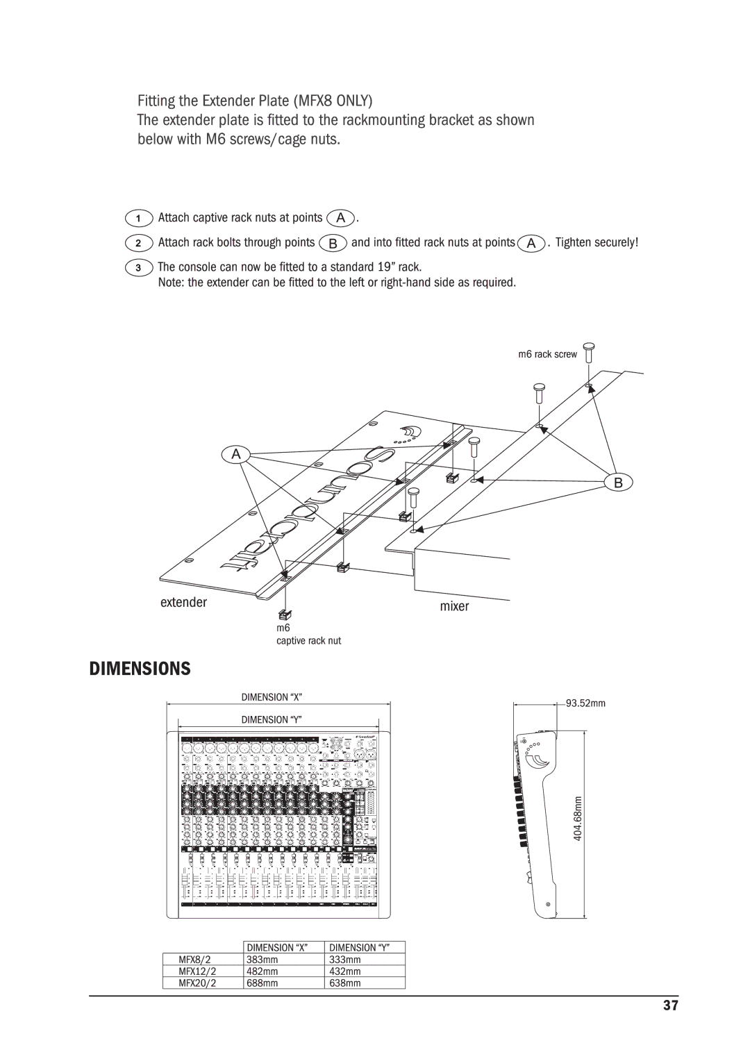 SoundCraft MFX manual Dimensions 