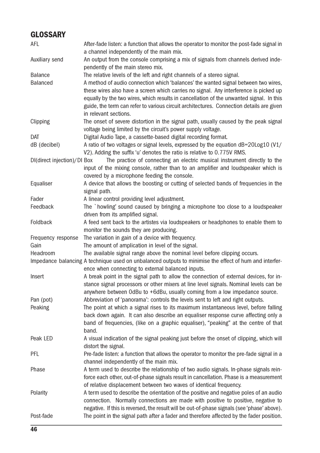 SoundCraft MFX manual Glossary, Afl 