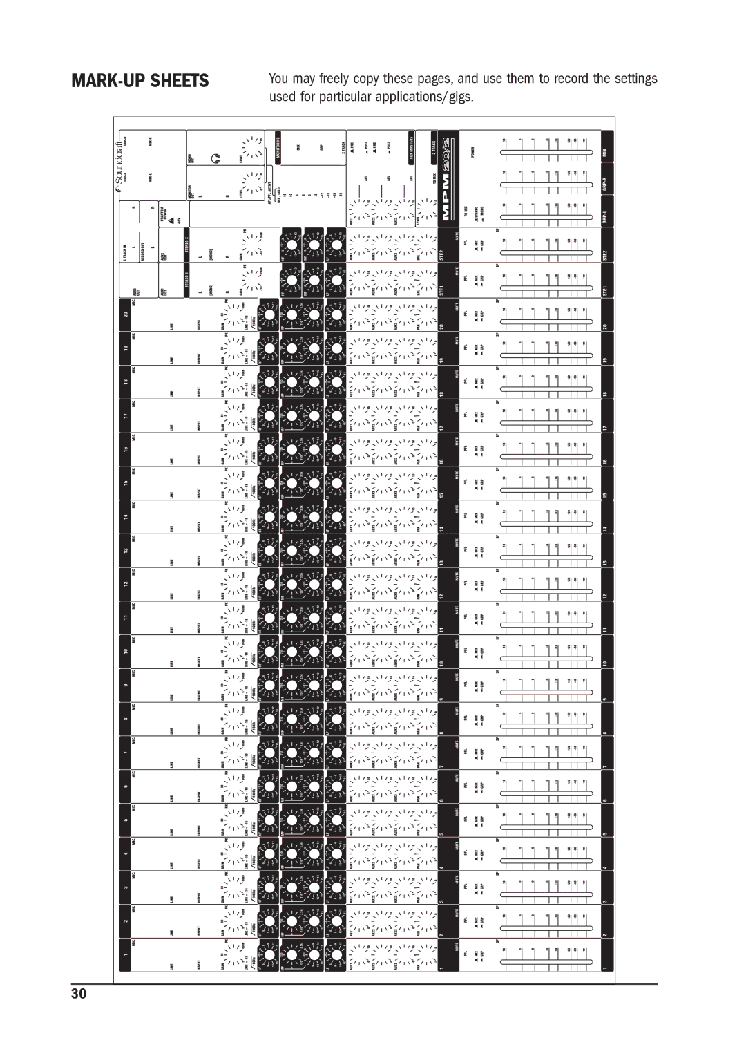 SoundCraft MPM 12/2, MPM 20/2 manual MARK-UP Sheets 