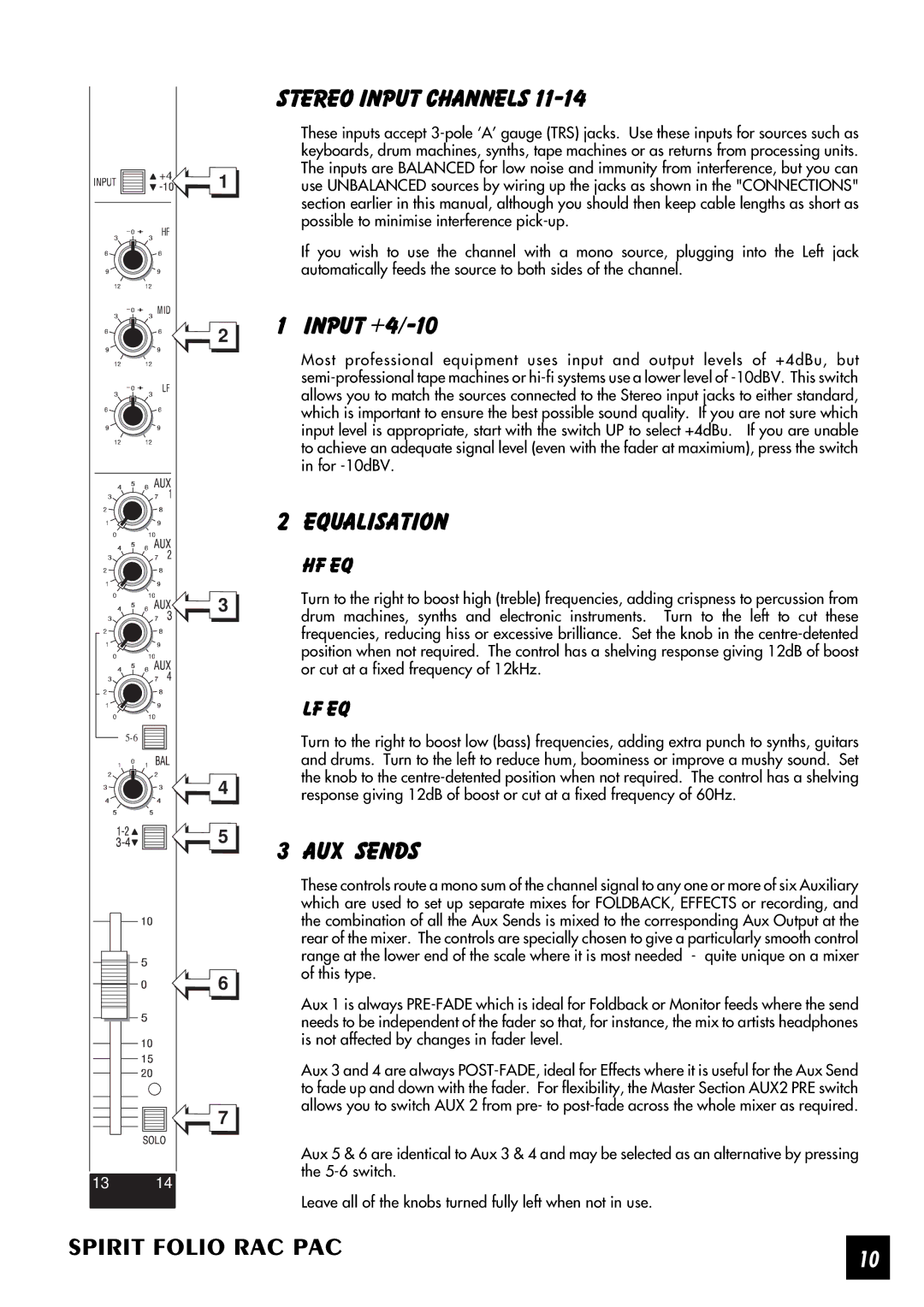 SoundCraft Rac Pac manual Stereo Input CHANNELs, Equalisation 