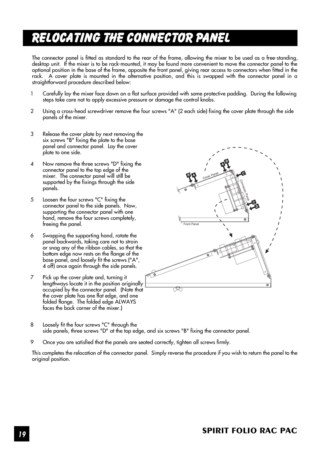 SoundCraft Rac Pac manual Relocating the connector panel 