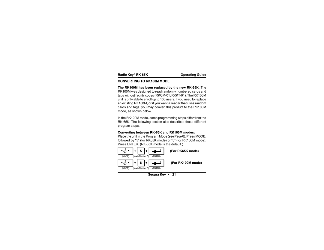 SoundCraft manual Converting to RK100M Mode, Converting between RK-65K and RK100M modes, + 5 +, For RK65K mode + 6 + 