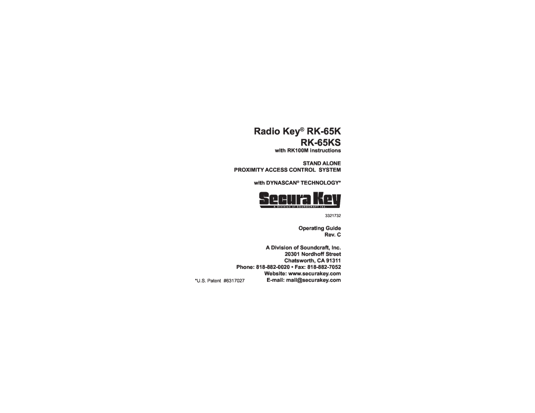 SoundCraft manual Radio Key RK-65K RK-65KS, with RK100M instructions STAND ALONE, Proximity Access Control System 