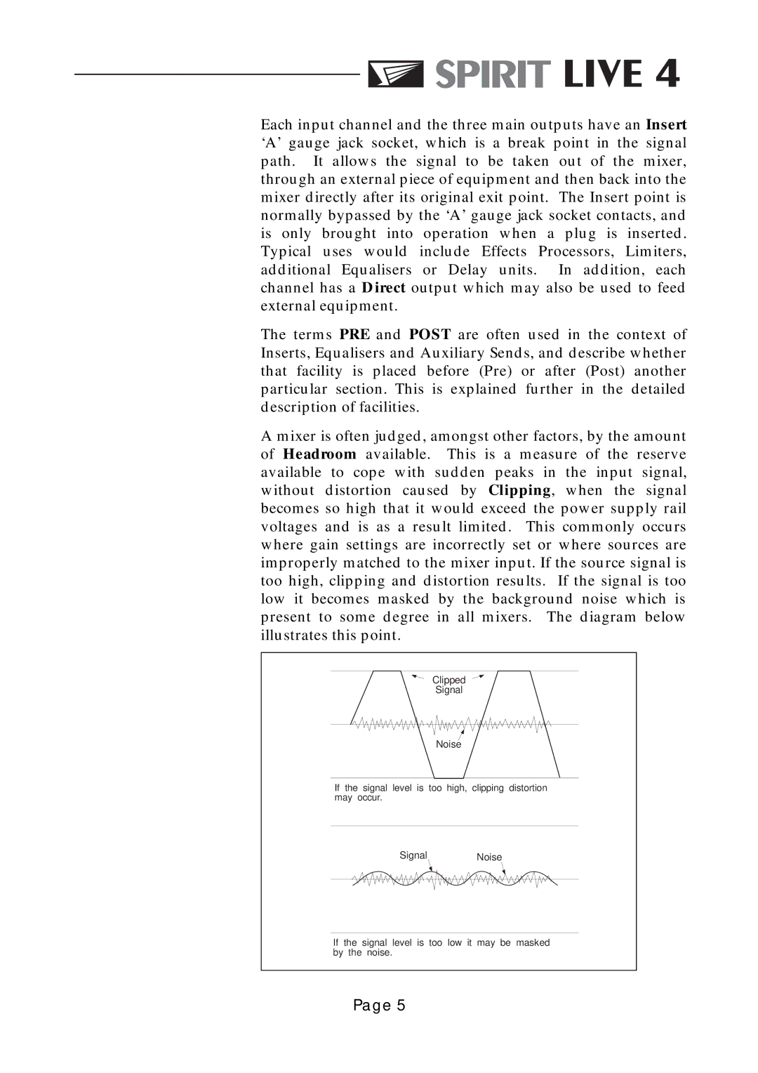 SoundCraft Spirit Live 4 manual Clipping 