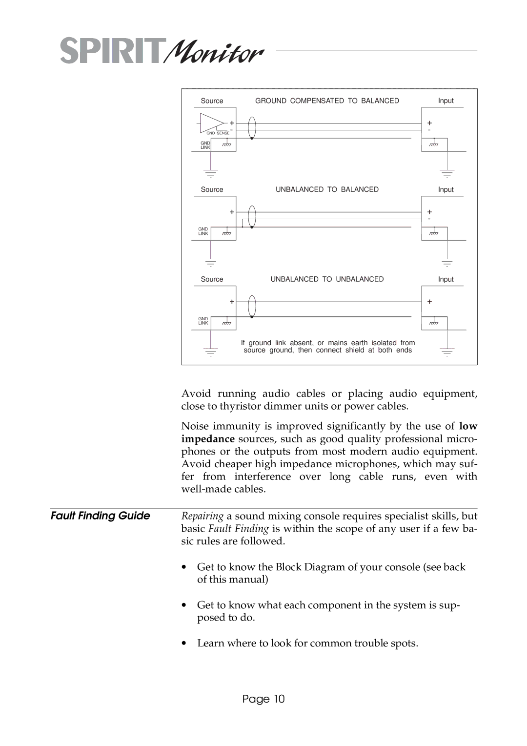 SoundCraft Spirit Monitor manual Ground Compensated to Balanced 