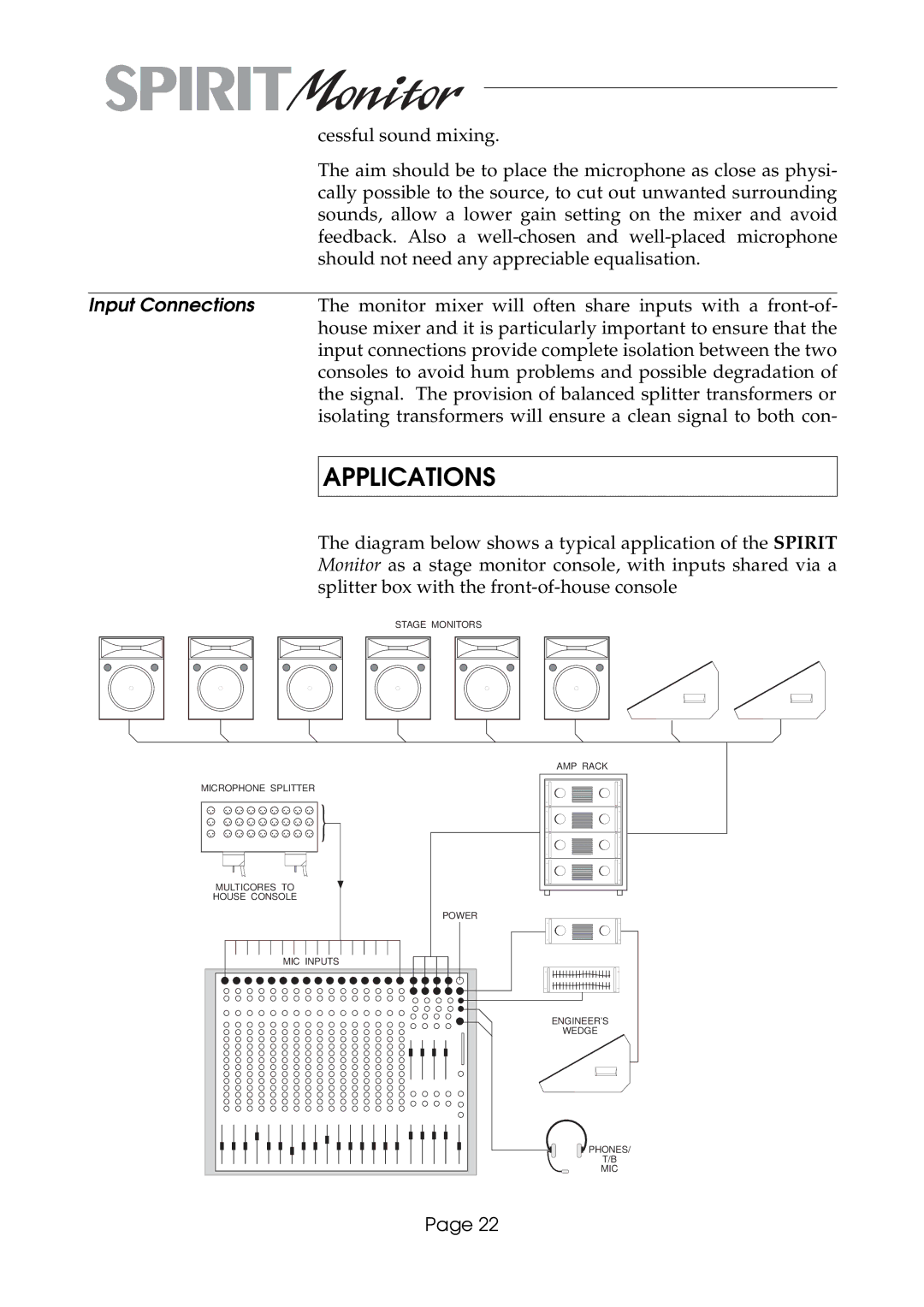 SoundCraft Spirit Monitor manual Applications 