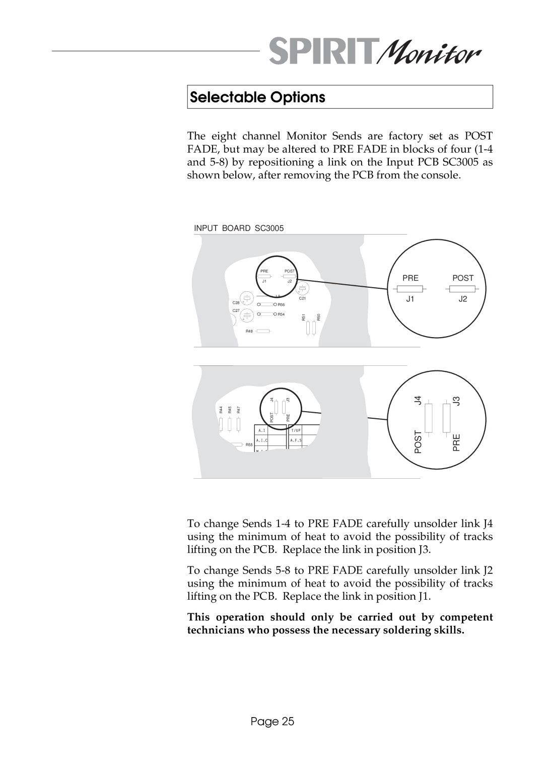 SoundCraft Spirit Monitor manual Selectable Options 