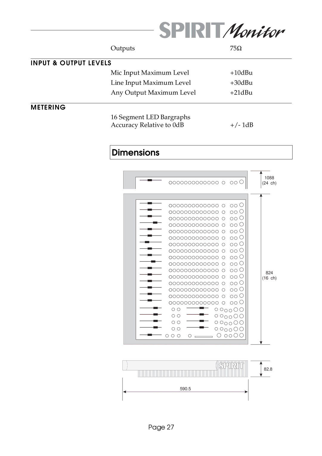 SoundCraft Spirit Monitor manual Input & Output Levels, Metering 