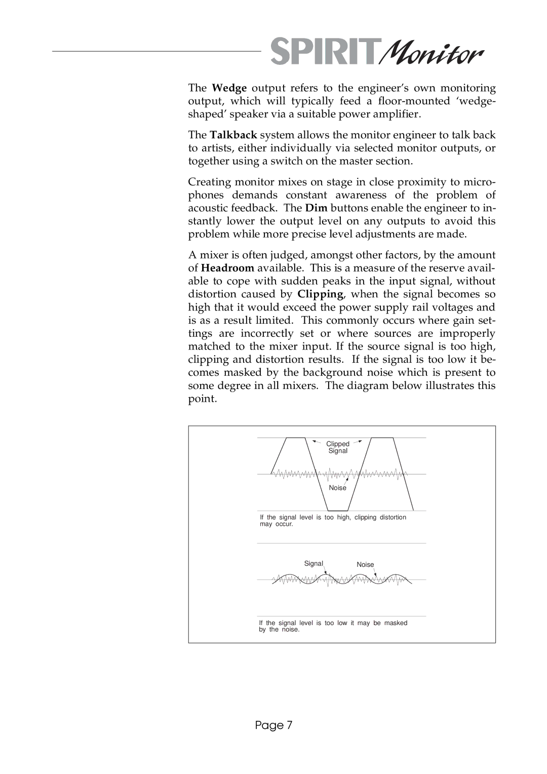SoundCraft Spirit Monitor manual Clipped Signal Noise 