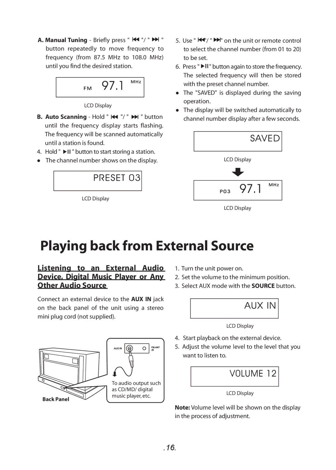 SoundFreaq SFQ-01 manual Playing back from External Source, Back Panel 