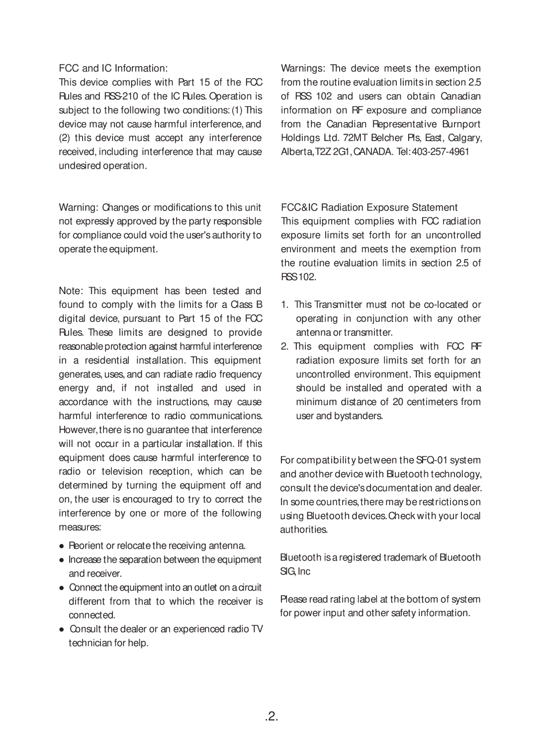 SoundFreaq SFQ-01 manual FCC and IC Information, FCC&IC Radiation Exposure Statement 