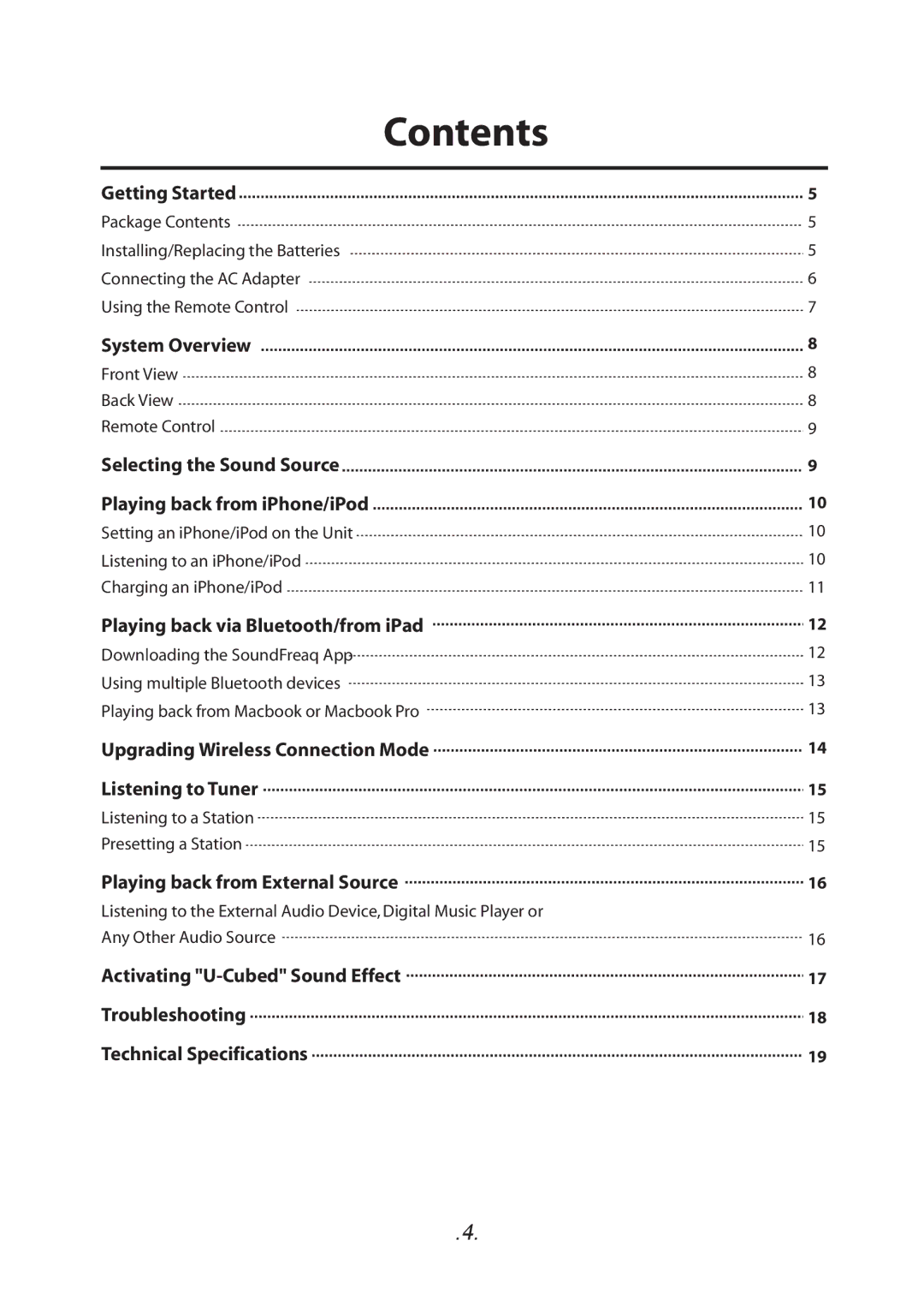 SoundFreaq SFQ-01 manual Contents 