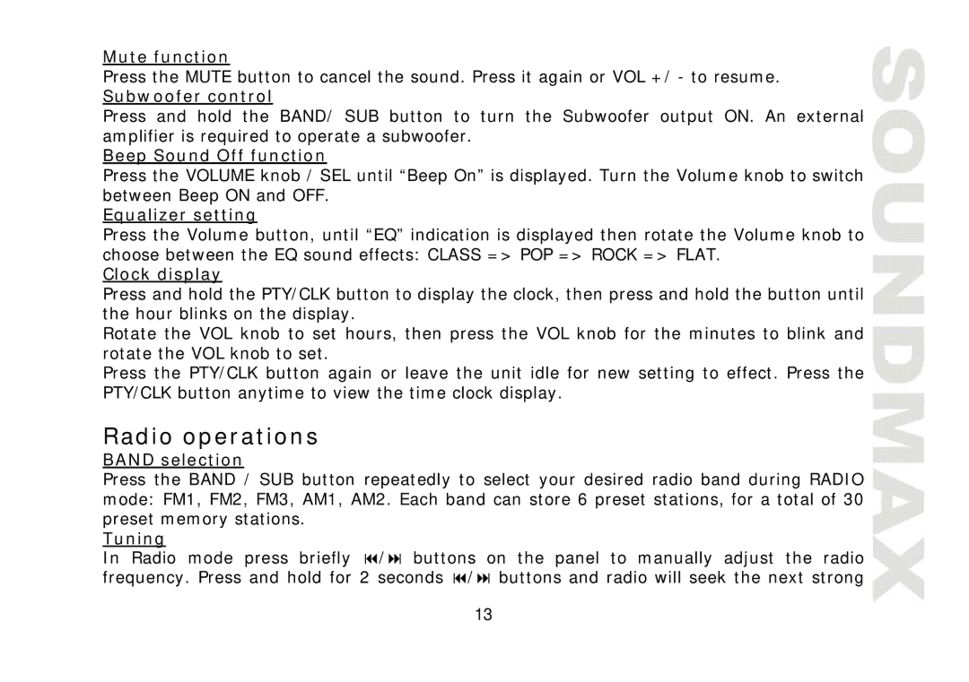 SoundMax SM-CDM1032 instruction manual Radio operations 