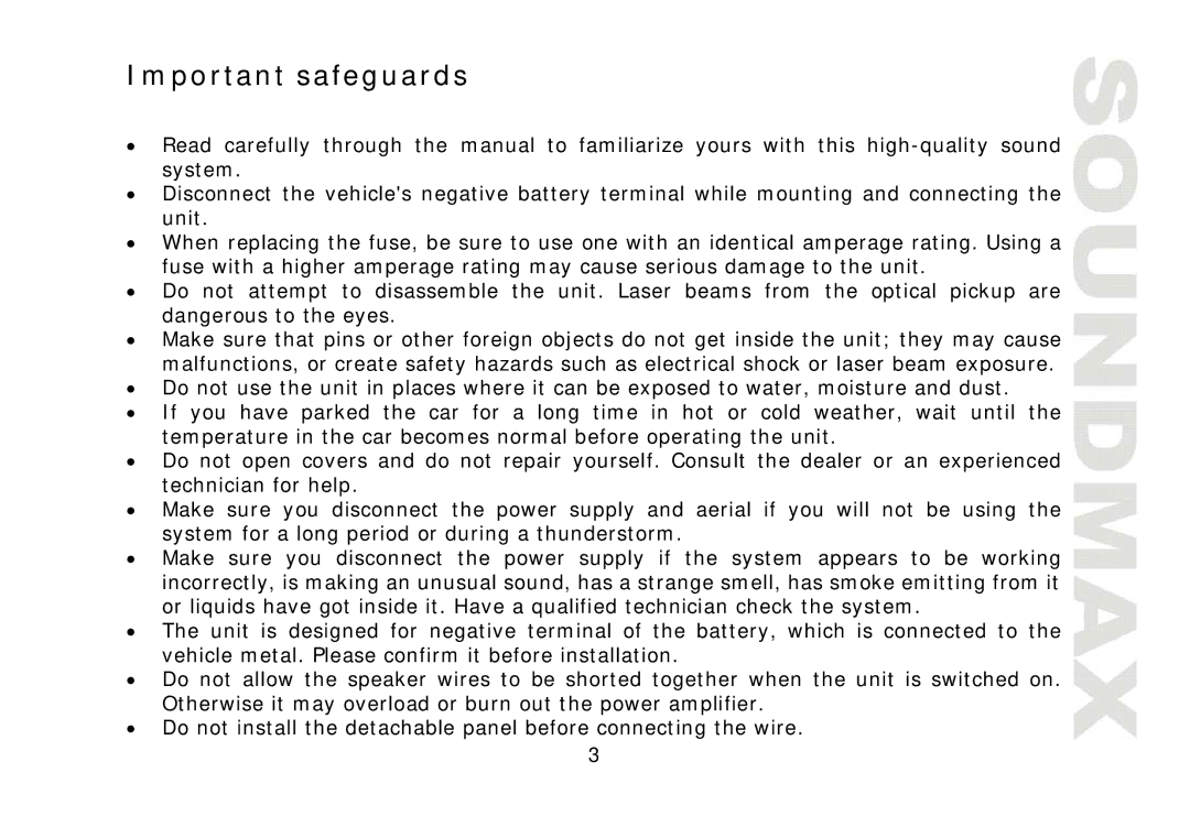 SoundMax SM-CDM1032 instruction manual Important safeguards 