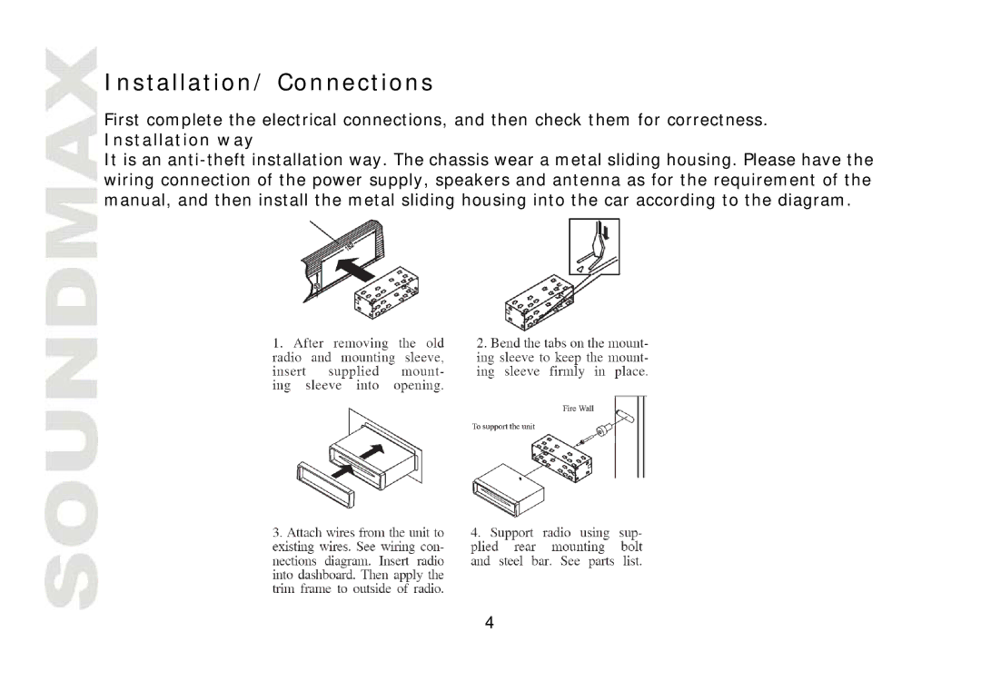 SoundMax SM-CDM1032 instruction manual Installation/ Connections, Installation way 