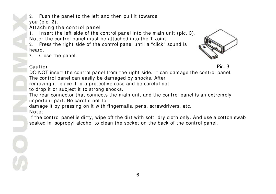 SoundMax SM-CDM1032 instruction manual Attaching the control panel 