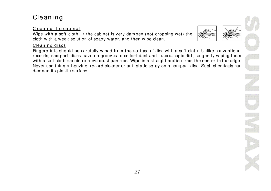 SoundMax SM-CDM1040 instruction manual Cleaning the cabinet, Cleaning discs 