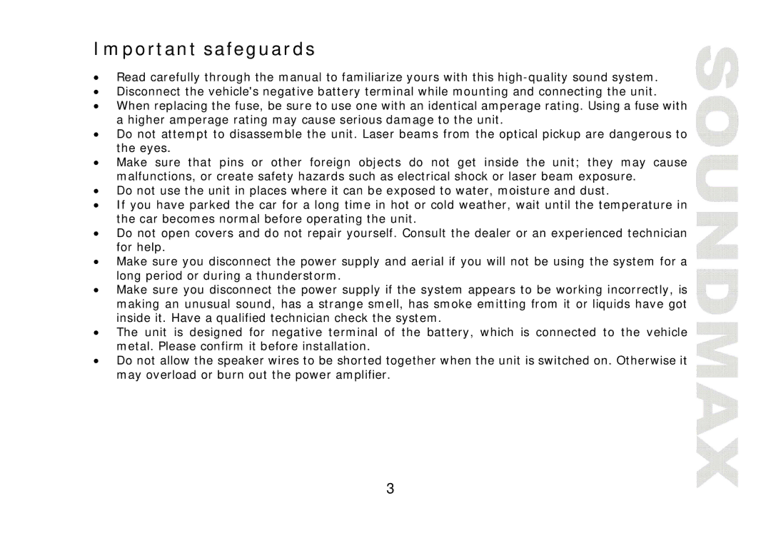 SoundMax SM-CDM1040 instruction manual Important safeguards 