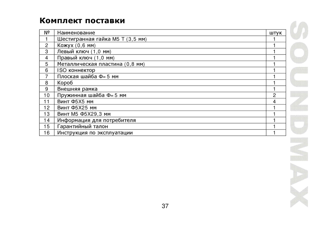 SoundMax SM-CDM1040 instruction manual M5 T 3,5 ISO 5X5 5X25 M5 5X29,3 