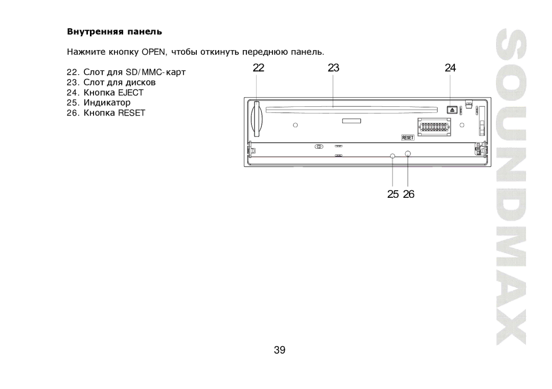 SoundMax SM-CDM1040 instruction manual Open SD/MMC Eject Reset 