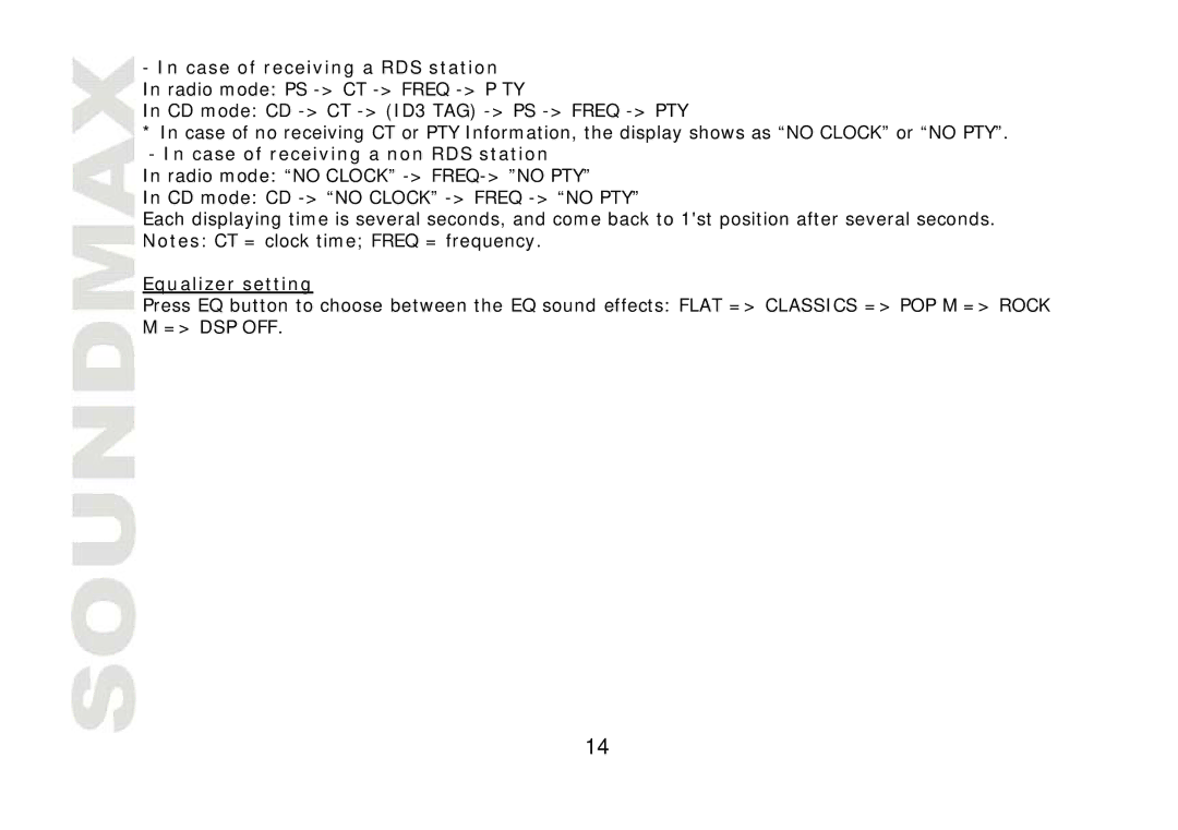 SoundMax SM-CDM1041 instruction manual Case of receiving a non RDS station, Equalizer setting 