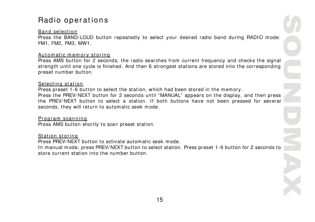 SoundMax SM-CDM1041 instruction manual Radio operations 