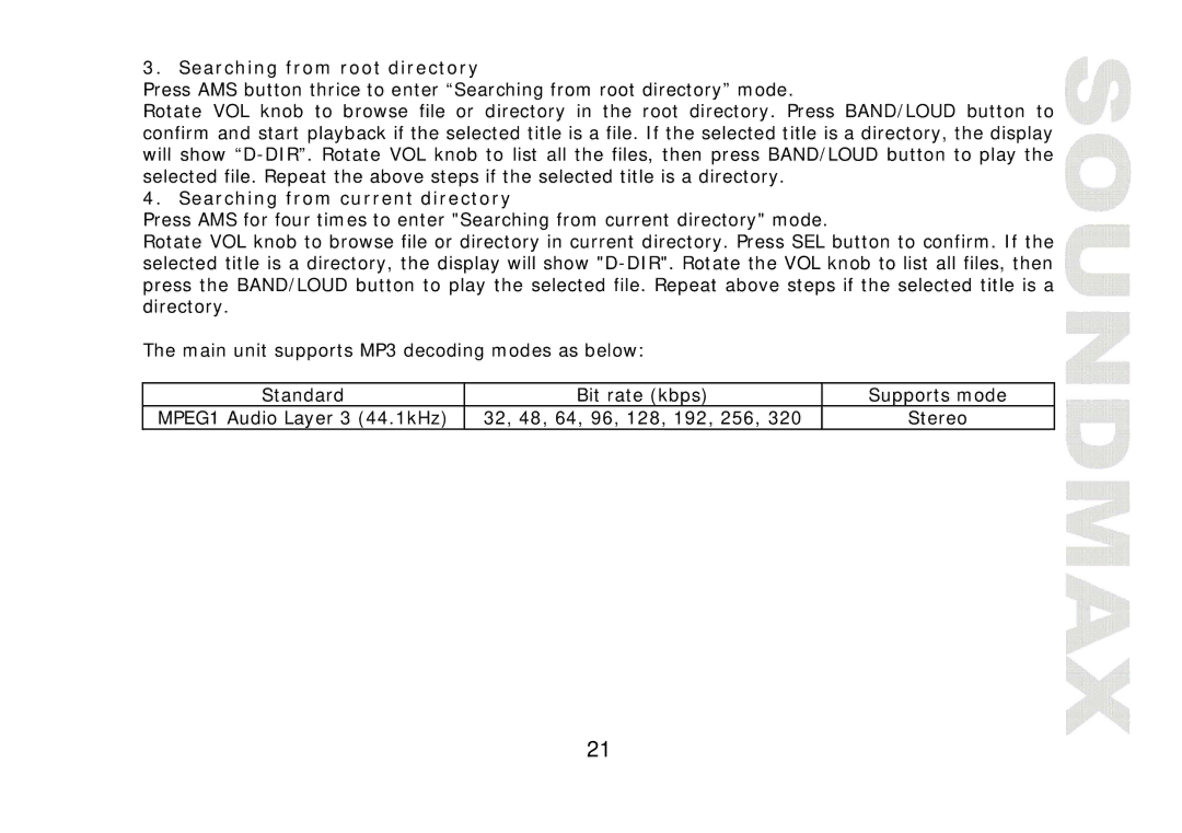 SoundMax SM-CDM1041 instruction manual Searching from root directory, Searching from current directory 