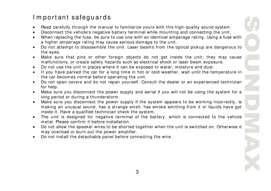 SoundMax SM-CDM1041 instruction manual Important safeguards 