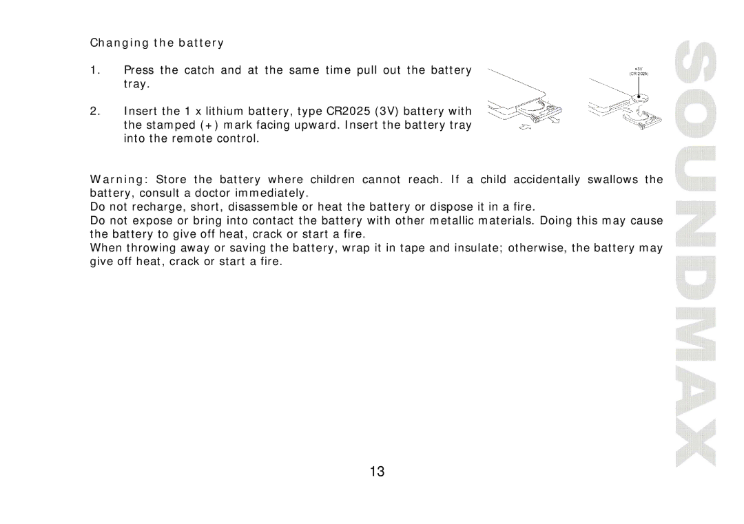 SoundMax SM-CDM1042 instruction manual Changing the battery 