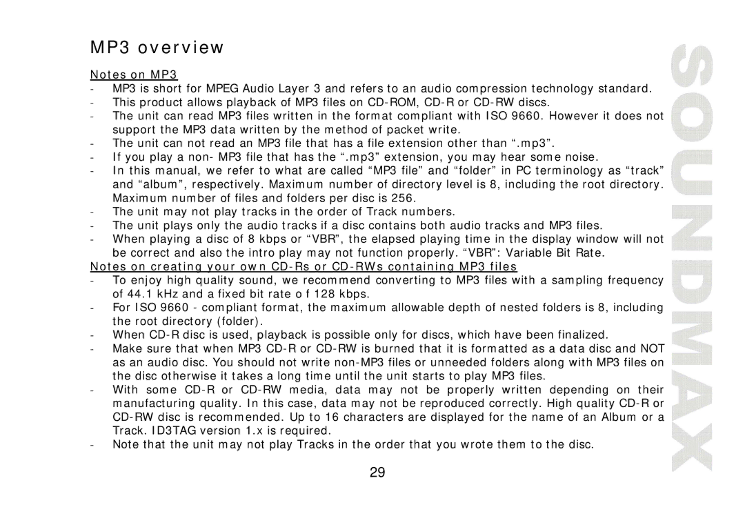 SoundMax SM-CDM1042 instruction manual MP3 overview 