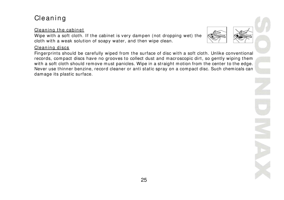 SoundMax SM-CDM1057 instruction manual Cleaning the cabinet, Cleaning discs 