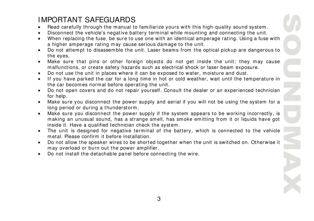 SoundMax SM-CDM1057 instruction manual Important Safeguards 