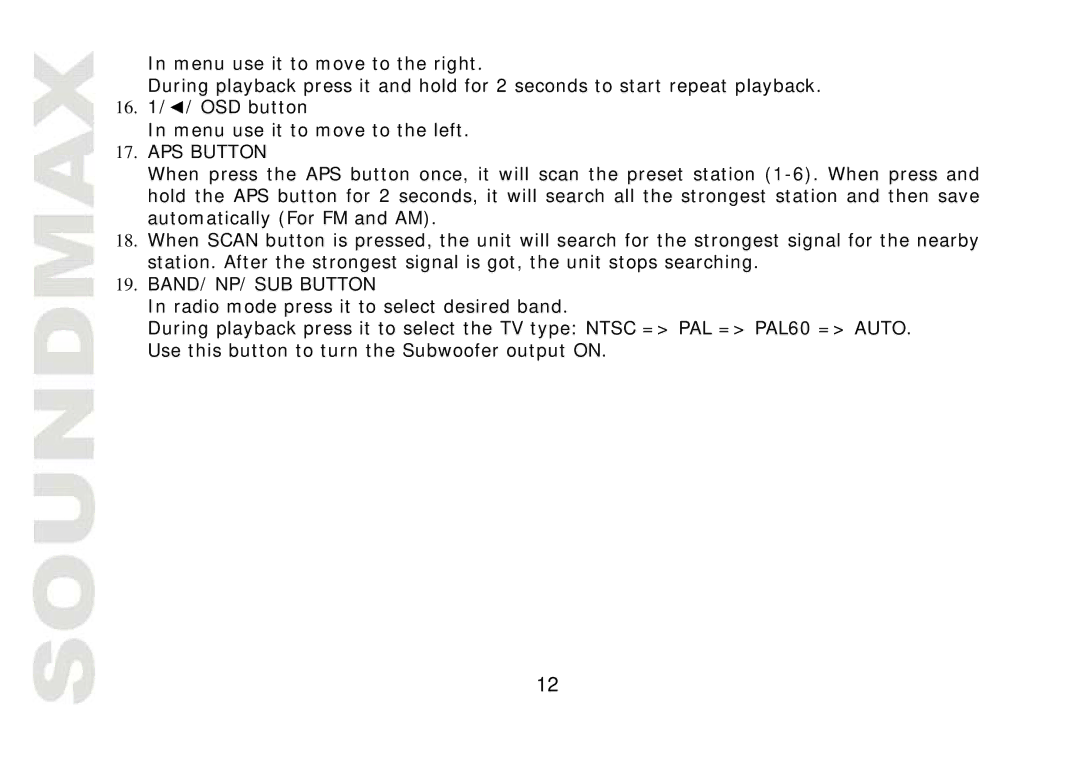 SoundMax SM-CMD2021 instruction manual APS Button 