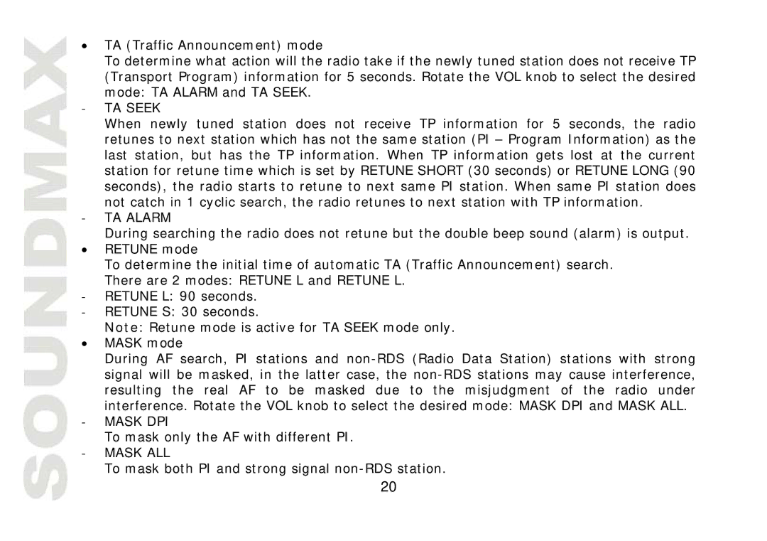 SoundMax SM-CMD2021 instruction manual Mask DPI 