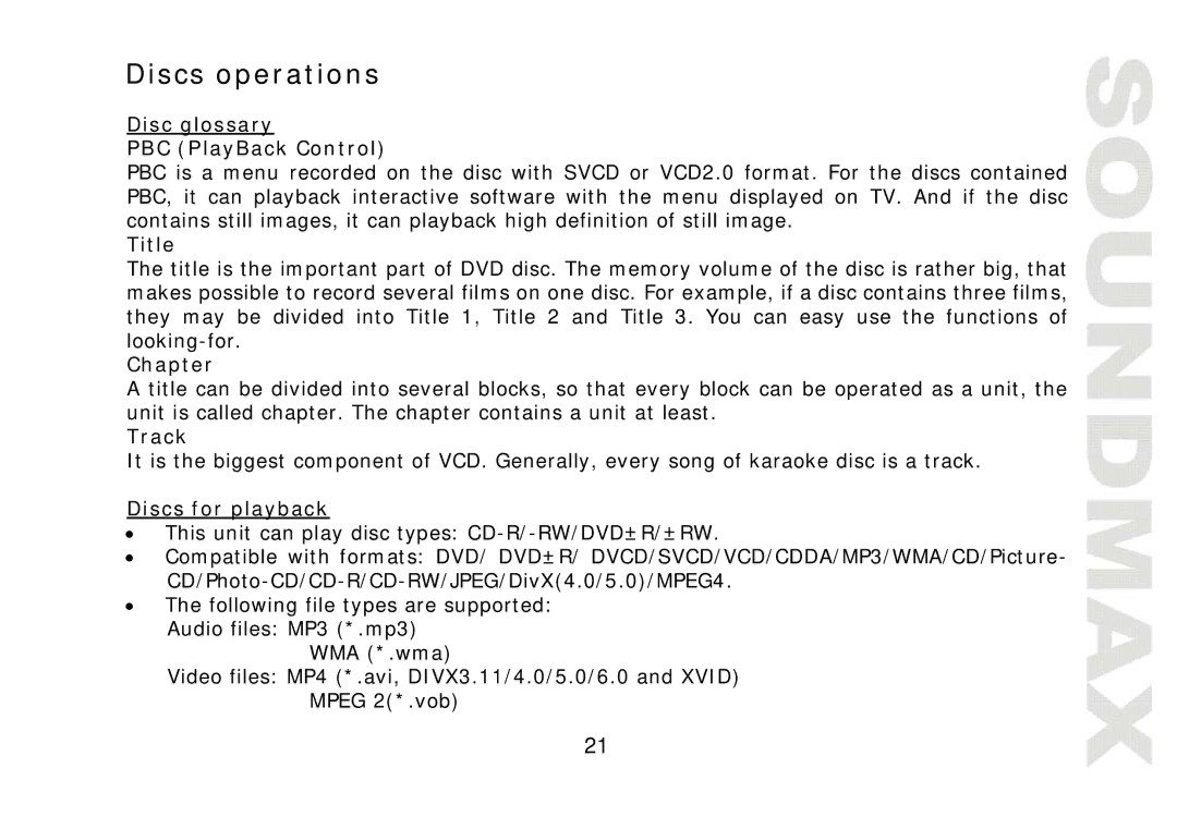 SoundMax SM-CMD2021 instruction manual Discs operations 