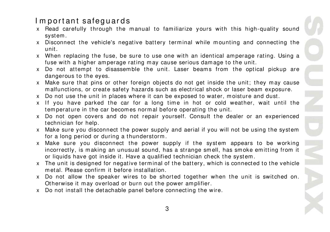 SoundMax SM-CMD2021 instruction manual Important safeguards 