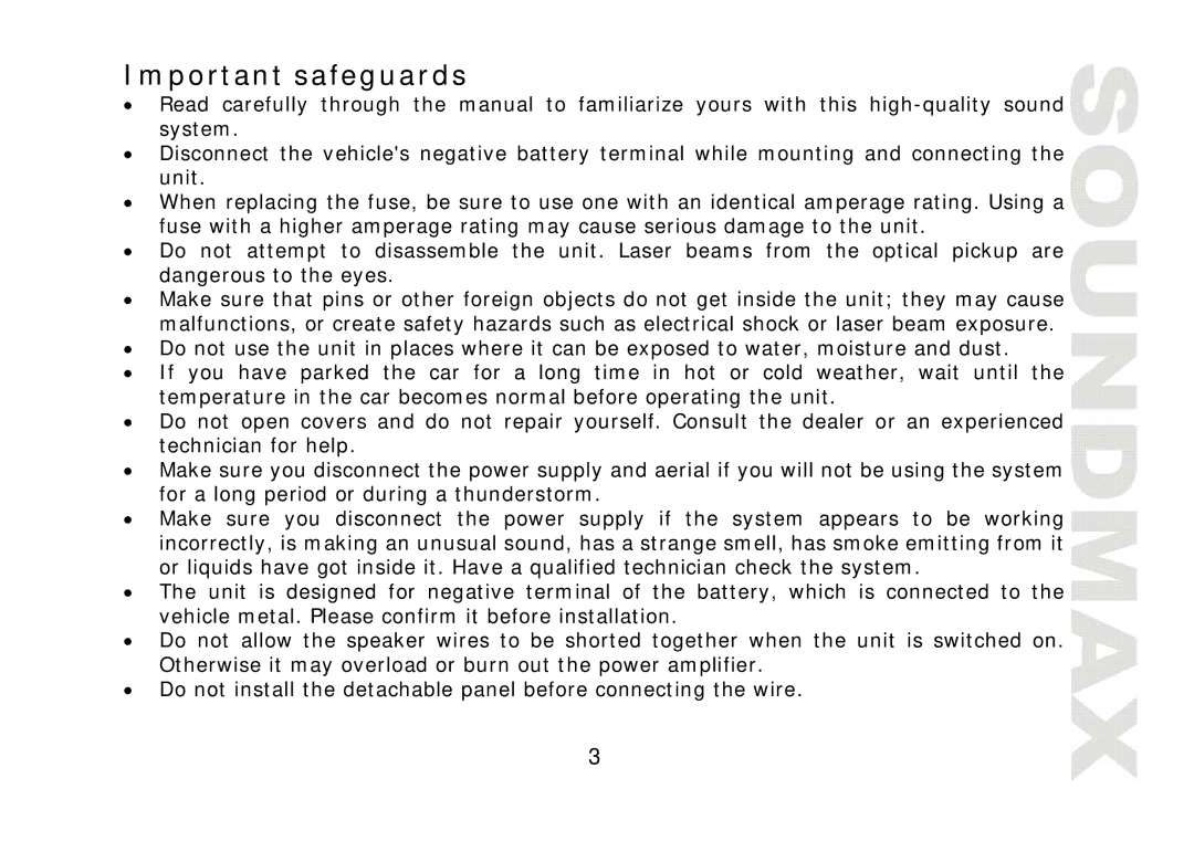 SoundMax SM-CMD2022 instruction manual Important safeguards 