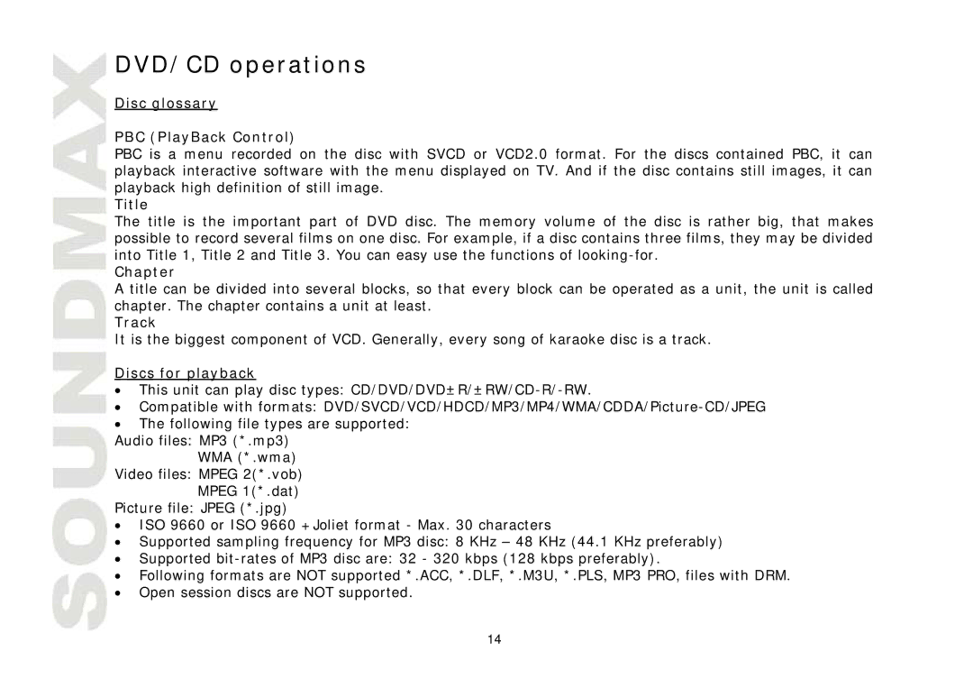 SoundMax SM-CMD3001 instruction manual DVD/CD operations 