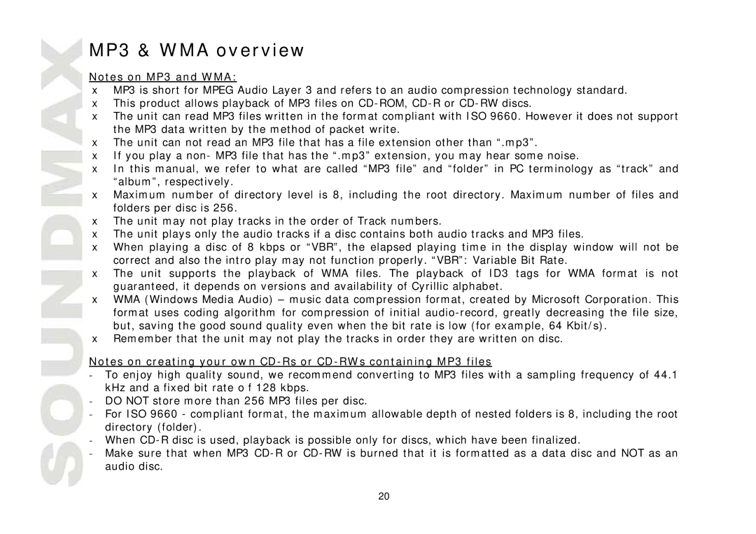 SoundMax SM-CMD3001 instruction manual MP3 & WMA overview 