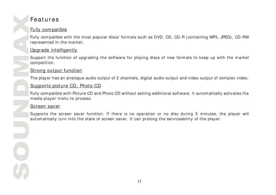 SoundMax SM-CMD3004 instruction manual Features, Fully compatible 