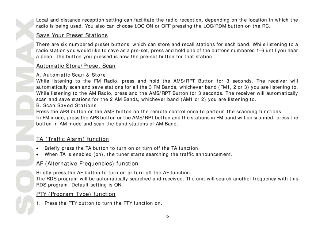 SoundMax SM-CMD3004 instruction manual Save Your Preset Stations, Automatic Store/Preset Scan, TA Traffic Alarm function 