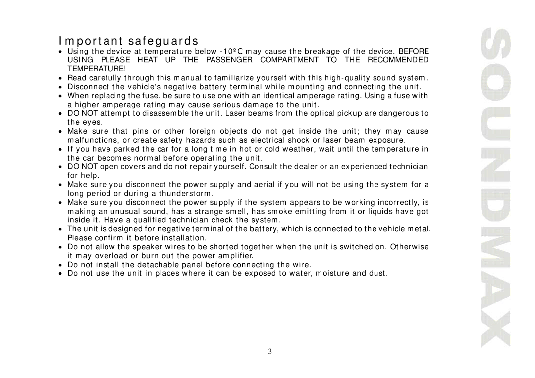 SoundMax SM-CMD3004 instruction manual Important safeguards 