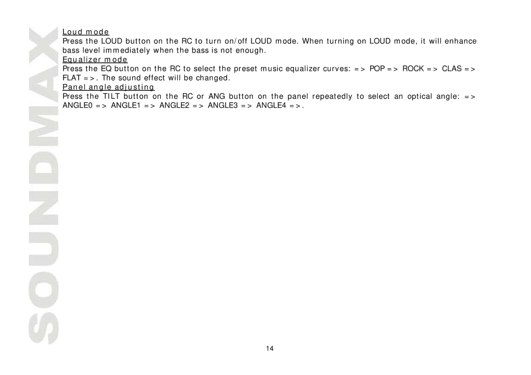 SoundMax SM-CMD3005 instruction manual Loud mode, Equalizer mode, Panel angle adjusting 