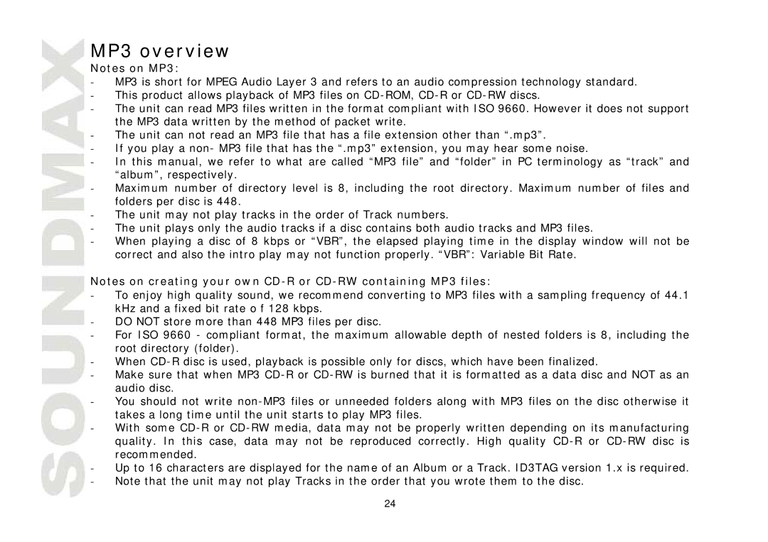 SoundMax SM-CMD3005 instruction manual MP3 overview 