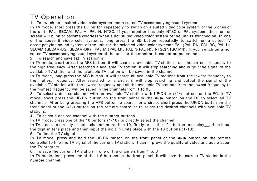 SoundMax SM-CMD3005 instruction manual TV Operation 