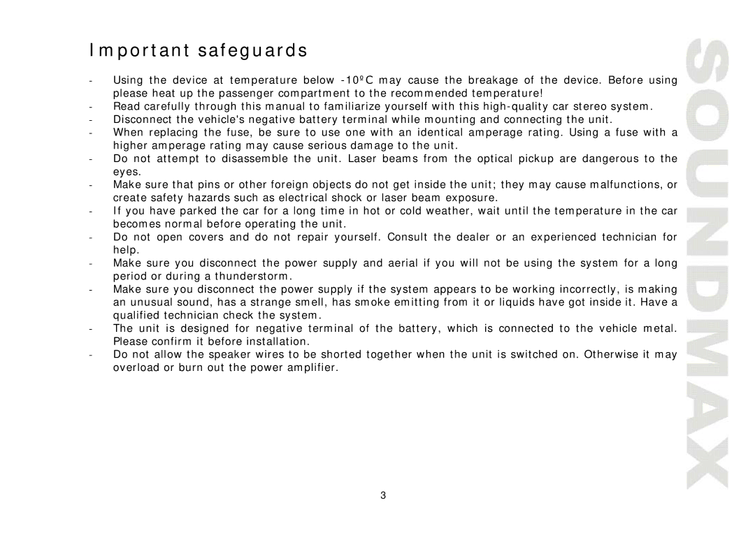 SoundMax SM-CMD3005 instruction manual Important safeguards 