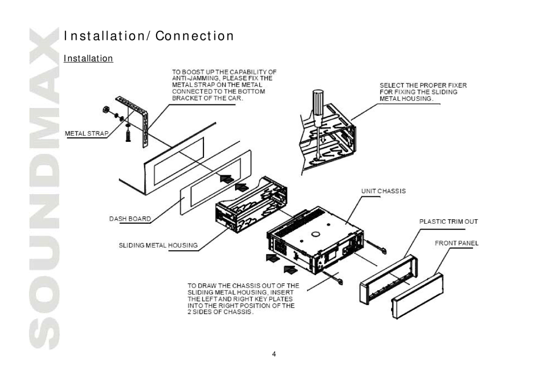 SoundMax SM-CMD3005 instruction manual Installation/Connection 