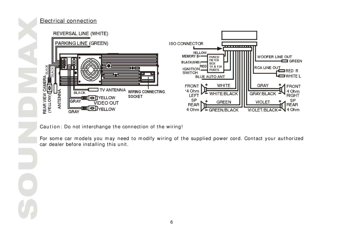 SoundMax SM-CMD3005 instruction manual Electrical connection 