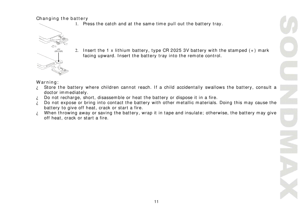 SoundMax SM-CMD3011 instruction manual Changing the battery 